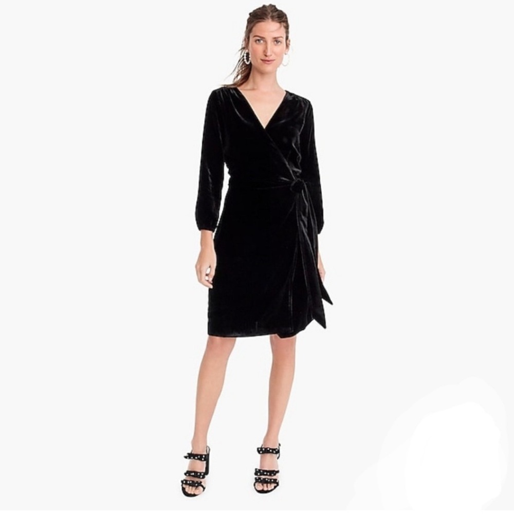 NWT J. Crew Wrap Dress in Black Velvet Sz 8p